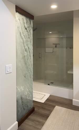 etched glass bathroom wall divider