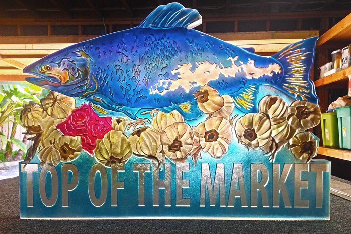 Salmon display at The Fish Market in San Francisco