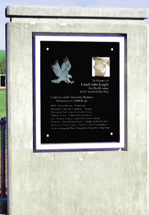 commemorative etched glass memorial plaque for coach John Knight