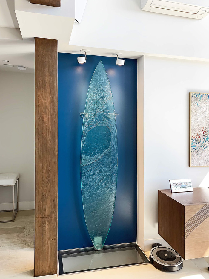 Cast Glass Surfboard Wall Art by Jay Hoyt Curtis of Art Glass and Metal