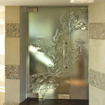 Cast Glass Door and Side Light Kelp and Fish for coastal hotel in California