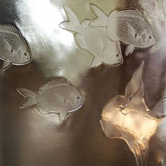 Detail of Cast Glass Door and Side Light Kelp and Fish for coastal hotel in California