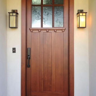 Cast Glass Gingko Leave Arts and Crafts Door for home in Solana Beach, California