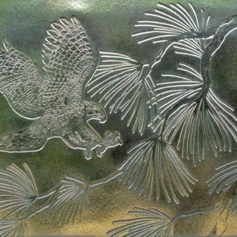 Cast Glass Hawk and Pine Branch for transom window in Durango, Colorado