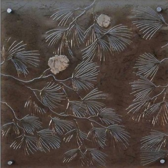 Cast and Etched Glass Torrey Pine Tryptic for Beach Hotel in Carlsbad, California