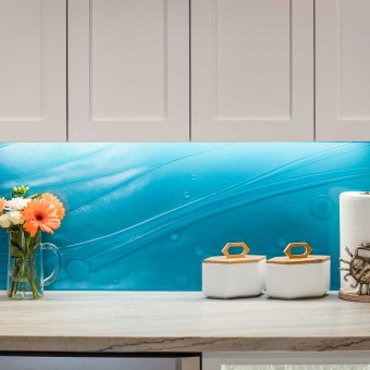 Cast Blue Glass back splash for private residence in Coronado, California