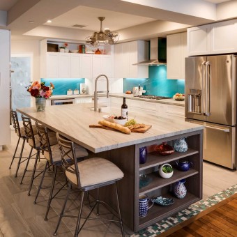 Cast Blue Glass back splash for private residence in Coronado, California