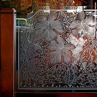 Detail of Etched and Glue chipped Partition Panel for Italian Restaurant (11 panels total)