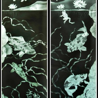 Under Water Koi Scene  Door Panels for Boston Residence