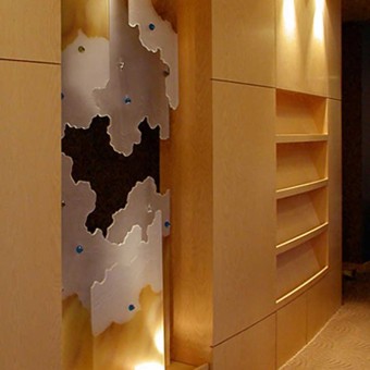 Wall Sculpture for University of Southern California, Hand Painted with Jewels Plus Etched Lighting to Add Glowing Affect