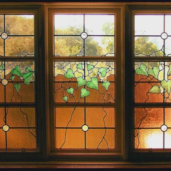 Ivy Window with Hand Painted Detail for Privacy window above bath