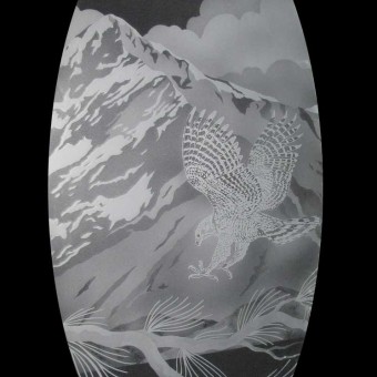 Hawk and Pine Mountain Scene Door Panel for a Mountain home