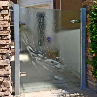 Cast Glass Exterior Gate with Schooling Fish Design