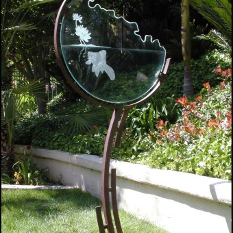 Custom Built Outdoor Sculpture with Lotus and Fantail Fish Motif