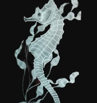 Etched Glass Seahorse Themed Shower Door Panel