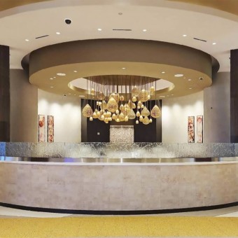Cast glass bamboo wall divider for a California casino