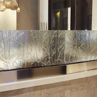 Detail shot of the cast glass bamboo wall divider